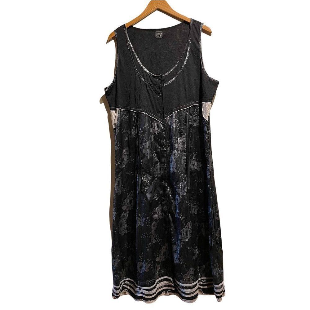 TARAVAO Boho Lagenlook Sleeveless Dress Black Silver 1X